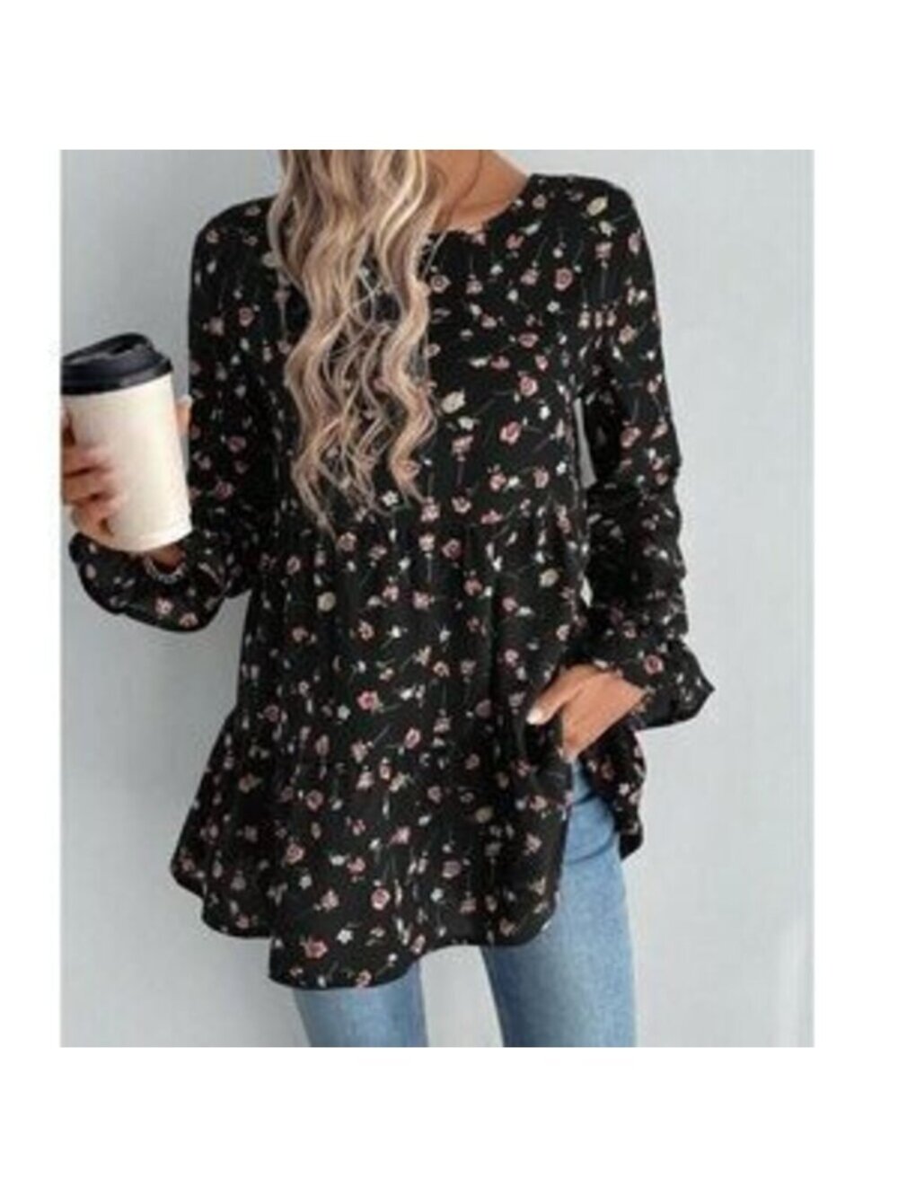 Maternity Floral Print Round Neck Long Sleeve Blouse - Picture 3 of 5